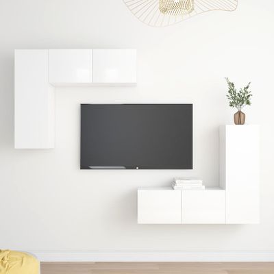 vidaXL 4-dielna súprava TV skriniek, lesklá biela, kompozitné drevo