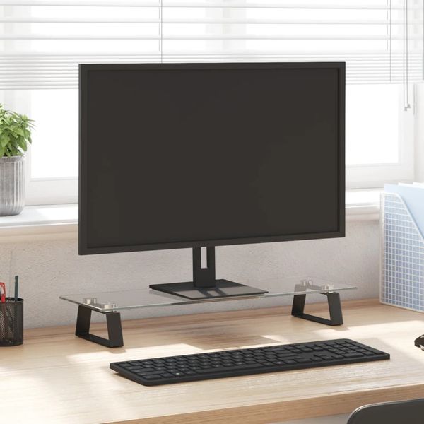 vidaXL Stojan na monitor čierny 60x20x8 cm tvrdené sklo a kov