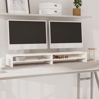 vidaXL Stojan na monitor biely 100x24x13 cm masívna borovica