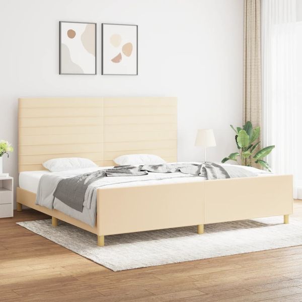 vidaXL Posteľ bez matraca krémová 200x200 cm látka