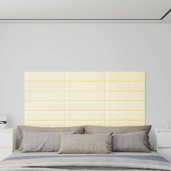 vidaXL Nástenné panely 12 ks krémové 60x15 cm umelá koža 1,08 m²
