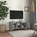 vidaXL TV stolík nožičky z masívneho dreva sivý sonoma 103,5x35x50 cm