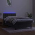vidaXL Posteľ boxsping s matracom a LED tmavosivá 90x200 cm zamat