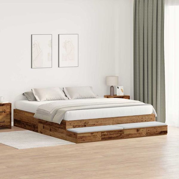 vidaXL Rám postele s úložným prostorem so zásuvkou Staré drevo 180 cm