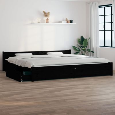 vidaXL Posteľný rám so zásuvkami čierny 180x200 cm Super King