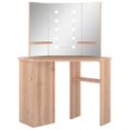vidaXL Rohový toaletný stolík s LED dubový 111x54x141,5 cm