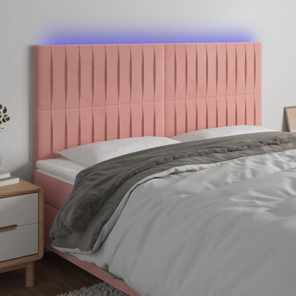 vidaXL Čelo postele s LED ružové 160x5x118/128 cm zamat