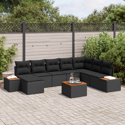 vidaXL Súprava záhradných pohoviek s vankúšom 9 pcs Čierna Polyratan