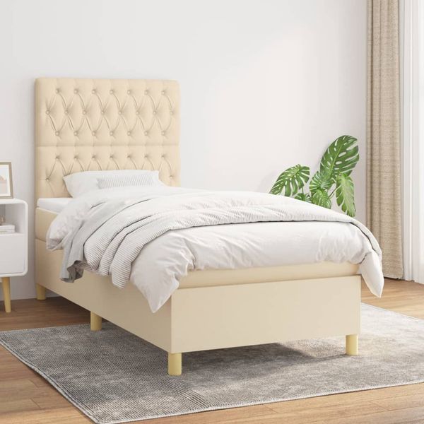 vidaXL Boxspring posteľ s matracom krémová 100x200 cm látka