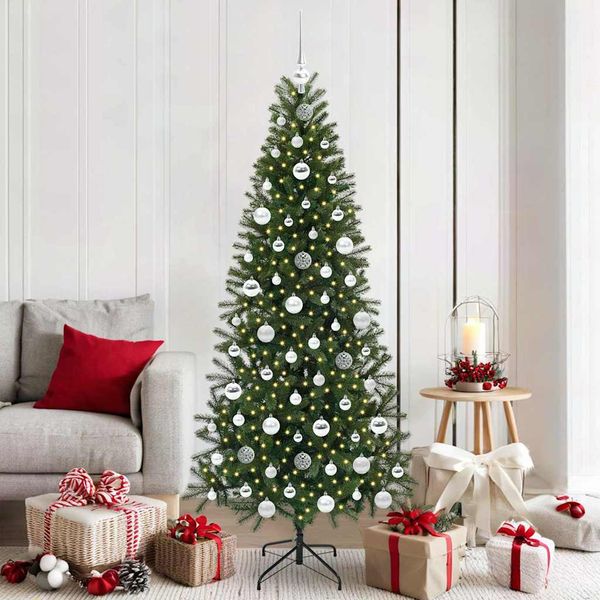 vidaXL Umelý vianočný stromček s 300 LED-i Zelená 180 cm PE a PVC
