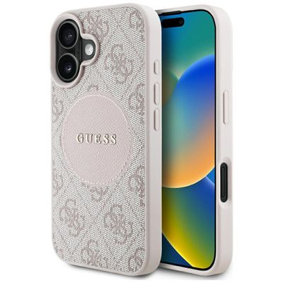 Obal Guess HC MagSafe PU 4G Circle s klasickým logom pre iPhone 16 ružový