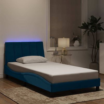 vidaXL Rám postele s LED bez matraca Hankomodrý 100x200 cm zamat
