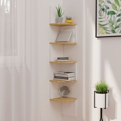 vidaXL Nástenný rohový regál biela+sonoma 19x19x123cm kompozitné drevo
