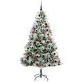 vidaXL Umelý vianočný stromček Zelená a biela 210 cm PVC, kov a plast