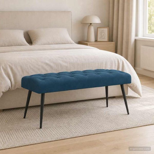 vidaXL Lavica s gombíkovým prešívaním Modrá 110 x 40 x 46 cm Zamat