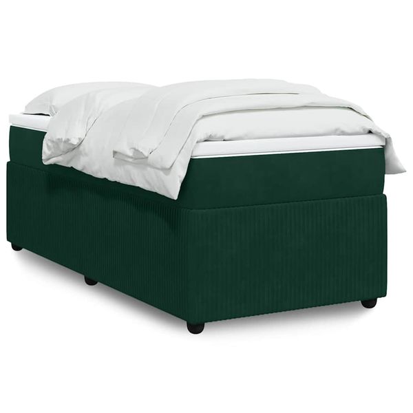 vidaXL Posteľný rám boxsping s matracom tmavozelený 90x200 cm zamat