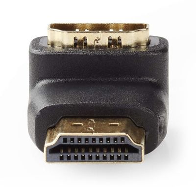 NEDIS adaptér HDMI uholový 90°/ HDMI konektor - HDMI zásuvka/ čierny/ box Adaptér, HDMI (F) - HDMI (M), 90 stupňov, zlacné konektory, čierny