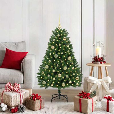 vidaXL Umelý vianočný stromček s 150 LED-i Zelená 120 cm PVC a kov