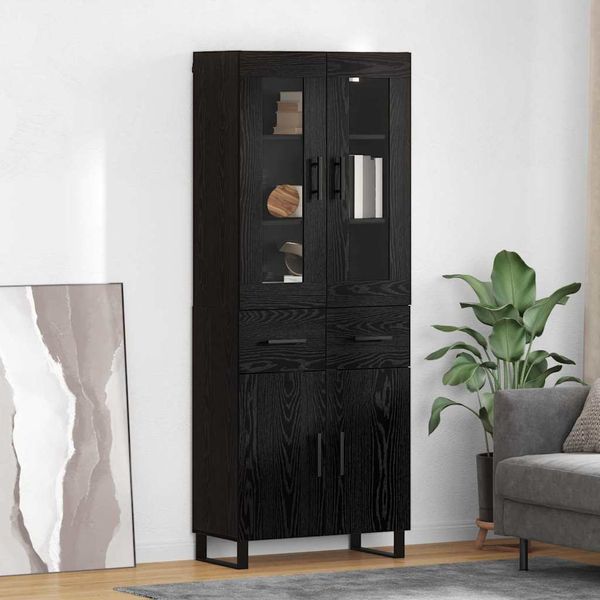 vidaXL Highboard 2 pcs Čierny dub Drevovláknitá doska a sklo