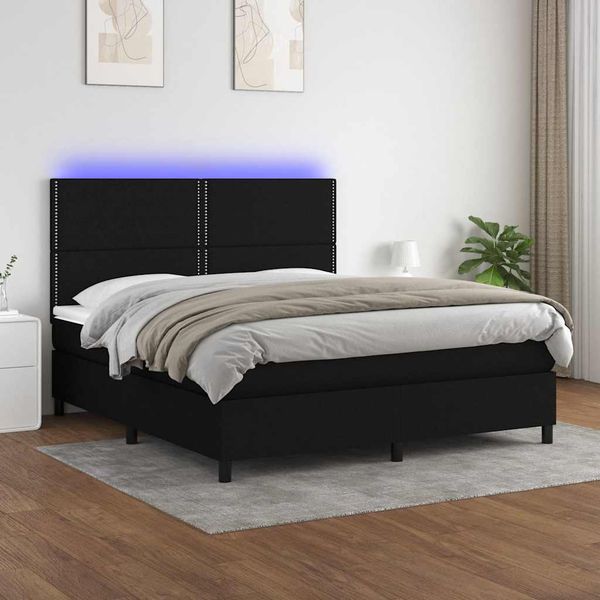 vidaXL Posteľ boxsping s matracom a LED čierna 160x200 cm látka