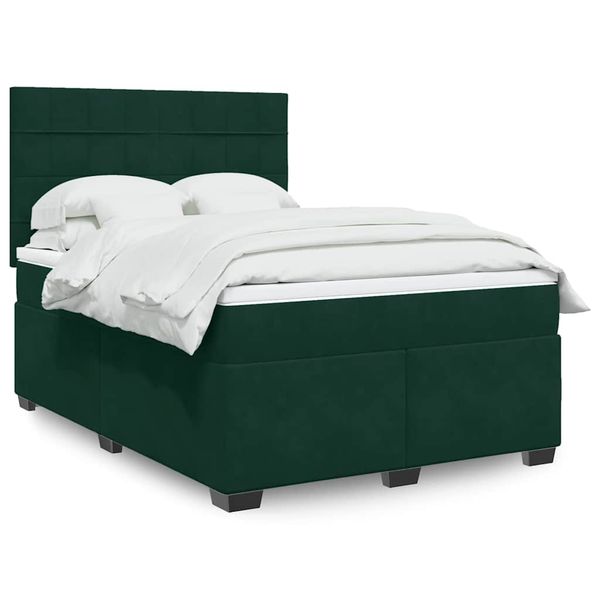 vidaXL Posteľný rám boxsping s matracom tmavozelený 140x190 cm zamat
