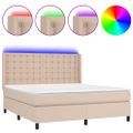 vidaXL Boxspring posteľ matrac a LED kapučínová 180x200 cm umelá koža
