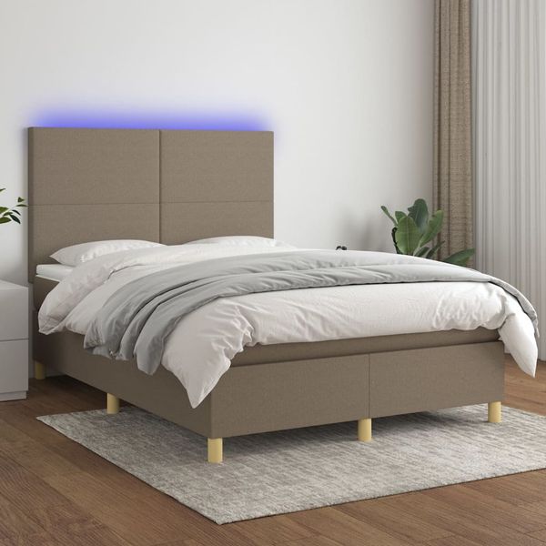 vidaXL Posteľ boxsping s matracom a LED sivohnedá 140x200 cm látka