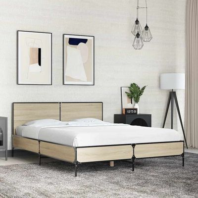 vidaXL Posteľný rám dub sonoma 140x190 cm kompozitné drevo a kov