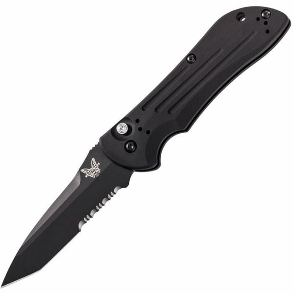Benchmade 9101SBK STRYKER automatický taktický nôž 9 cm, čiastočné zúbkovanie, celočierna, hliník