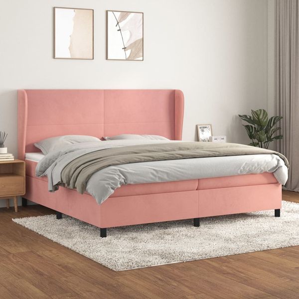vidaXL Posteľný rám boxsping s matracom ružový200x200 cm zamat