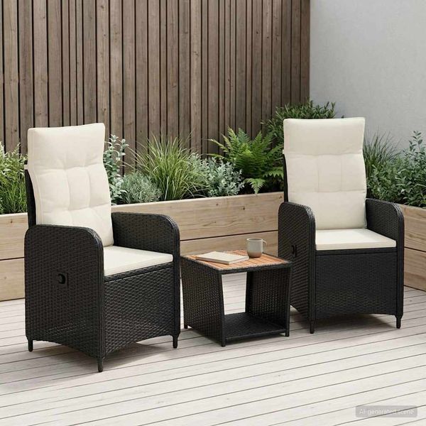 vidaXL Záhradný lounge set 3 ks Čierna a krémová biela
