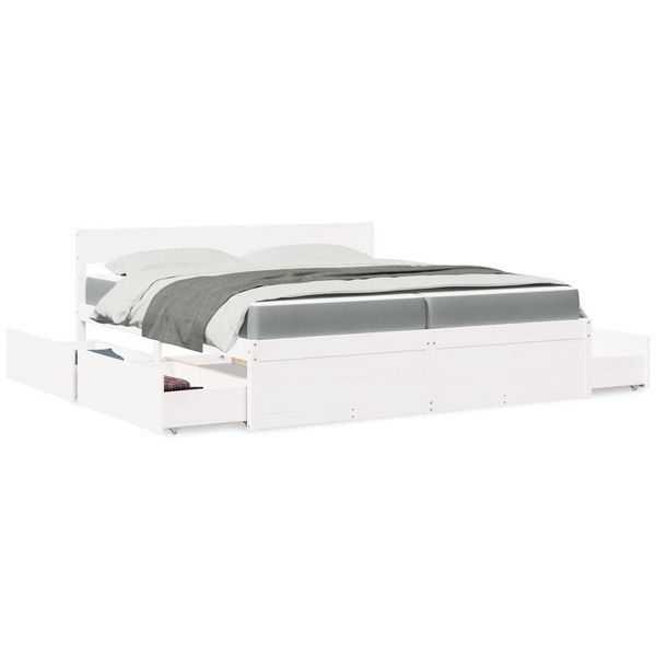 vidaXL Posteľ so zásuvkami a matracom biela 200x200cm masívna borovica