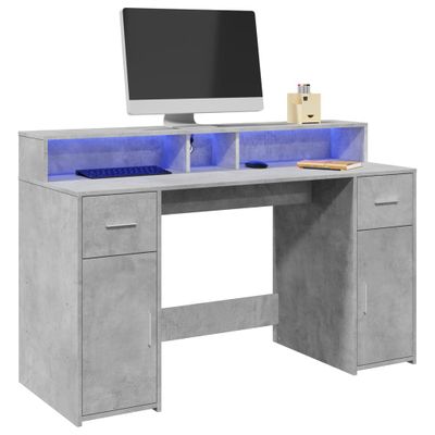vidaXL Stôl s LED svetlami betónovo sivý 140x55x91 cm kompozitné drevo