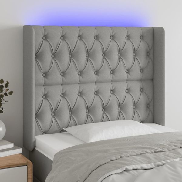 vidaXL Čelo postele s LED bledosivé 93x16x118/128 cm látka