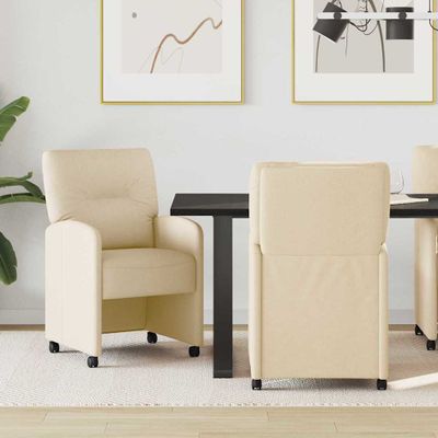 vidaXL Jedálenské stoličky na kolieskach 2 pcs Krémová 57 x 67 x 95 cm