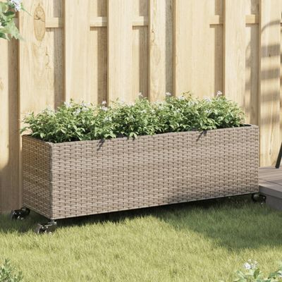 vidaXL Kvetináč s kolieskami 3 nádoby sivý 107x32x38 cm polyratan