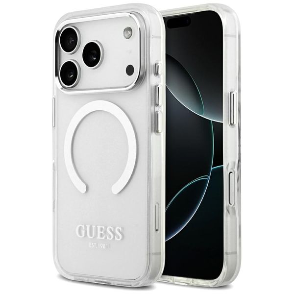 Obal Guess Metal Outline MagSafe pre iPhone 17 Pro strieborný