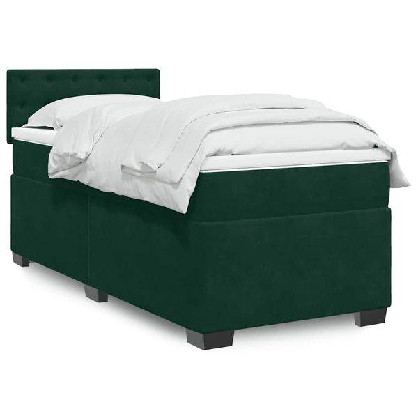 vidaXL Posteľný rám boxsping s matracom tmavozelený 100x200 cm zamat