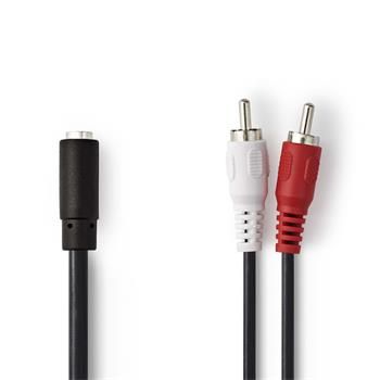 Nedis CAGB22255BK02 - Stereofonný Audio Kábel | 2x RCA Zástrčka - 3,5mm Zásuvka | 0,2 m | Čierna farba