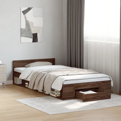 vidaXL Posteľný rám so zásuvkou hnedý dub 90x200 cm kompozitné drevo