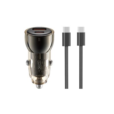 Nabíjačka do auta XO CC60 60W 1x USB 1x USB-C čierna + USB-C - USB-C kábel