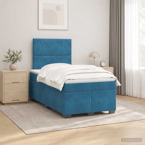 vidaXL Posteľ boxspring s matracom Modrá 120 x 200 cm Zamat