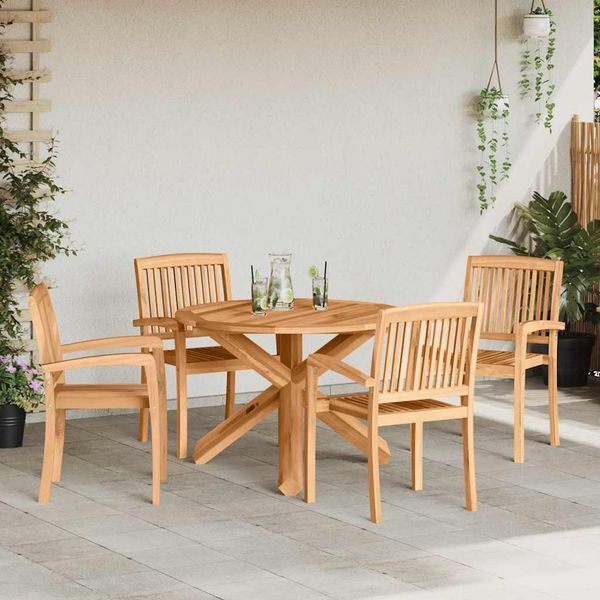 vidaXL Záhradný jedálenský set 5 pcs Prírodná Pevné akáciové drevo