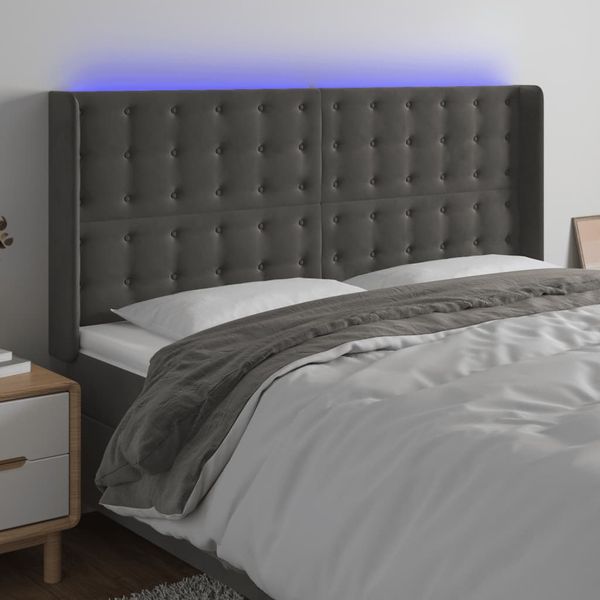 vidaXL Čelo postele s LED tmavosivé 183x16x118/128 cm zamat