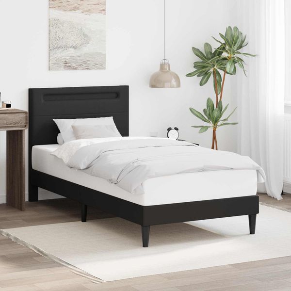 vidaXL Rám postele s LED pásikmi Čierna 90 x 190 cm Umelá koža