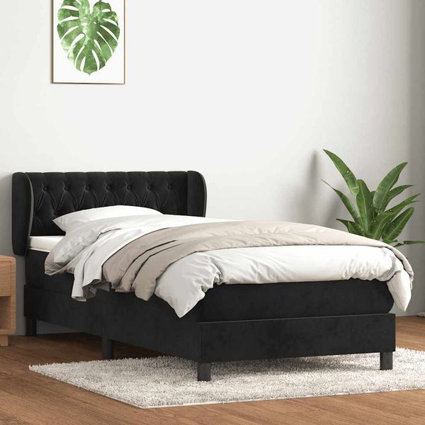 vidaXL Box Spring Posteľ s matracom Čierna 100x210 cm Zamat