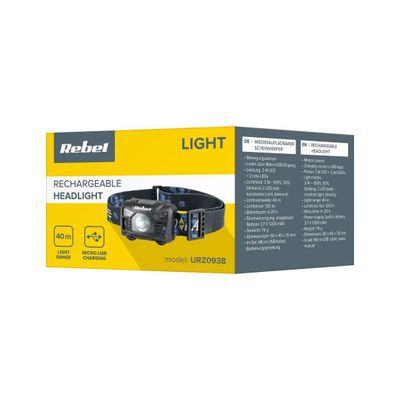 Čelovka REBEL URZ0938 s nabíjacou batériou 1200mAh, 3W/120lm Čelovka REBEL URZ0938 s nabíjecí baterií 1200mAh, 3W/120lm