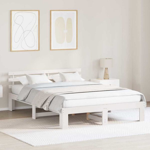 vidaXL Rám postele Biela 150 x 200 cm Masívne borovicové drevo