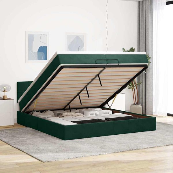 vidaXL Osmanský rám postele s matracmi tmavozelená 200x200 cm zamat