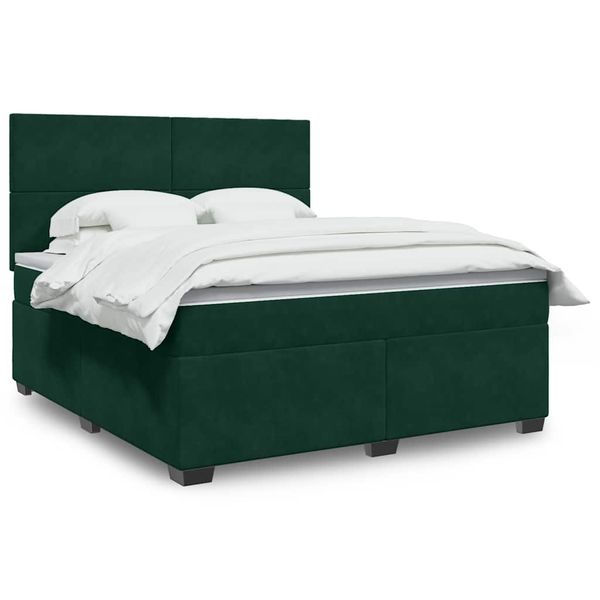vidaXL Posteľný rám boxsping s matracom tmavozelený 180x200 cm zamat